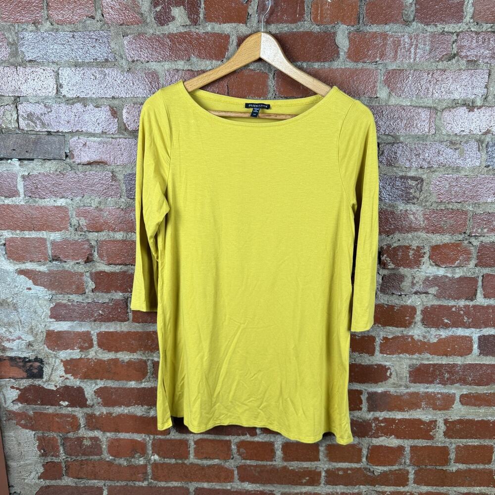 Eileen Fisher Shirt Womens Small Yellow Lyocell Scoop Neck 3/4 Sleeve Tunic